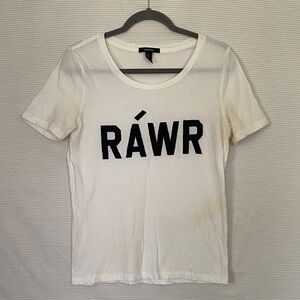 Forever 21 White Short-Sleeve Tee with Black RÁWR Graphic